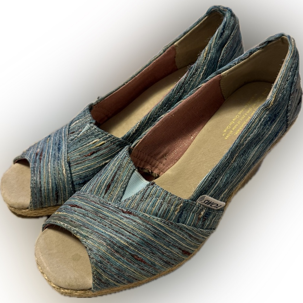 Toms Blue Striped Espadrille Peep-Toe Shoes